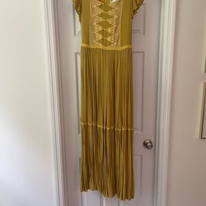 Joyfolie Yellow Pleated Bustier Maxi Dress